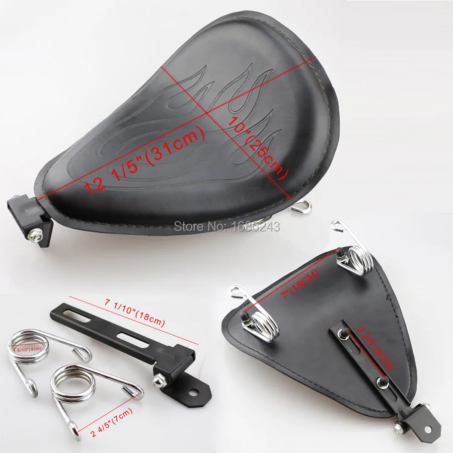 

New Black Flame Design Driver Leather Solo Seat+ Pillion Pad 8 Suction Cup Passenger Seat Fits For Harley