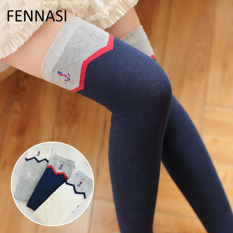 FENNASI Cotton Women Thigh High Stockings Sweet Kawaii Over Knee White Cute Girl Japanese | Женская одежда