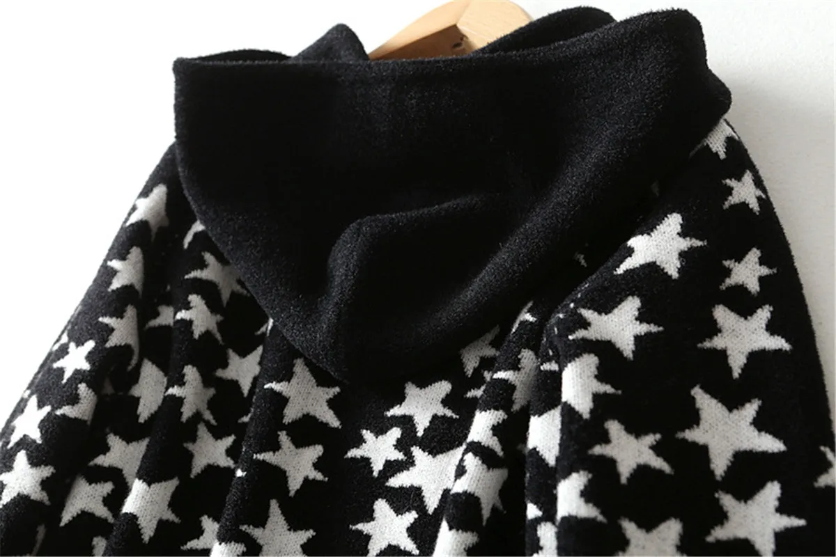 Women Hoodies 2018 Autumn Winter Casual Long Sleeve Hooded Sweatshirt Five-pointed Stars Loose Pullover Wool Knitted Jumper | Женская