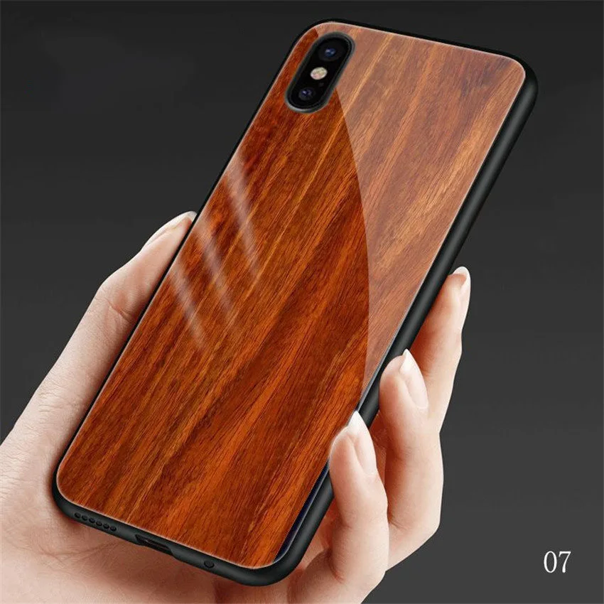 color 7 Чехол из окрашенного под дерево стекла для iPhone X, XR, XS, Max, чехол из закаленного стекла, Силиконовый противоударный чехол s, для iPhone 7, 8, 6, 6s plus - Цвет: color 7