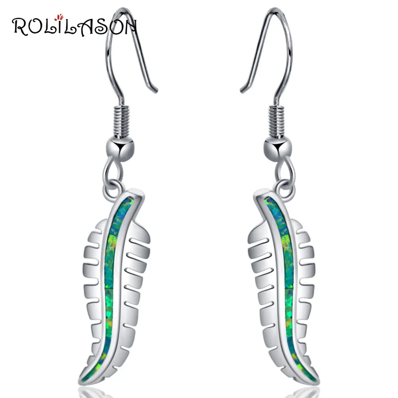 Серьги-подвески ROLILASON в виде листьев креативного дизайна с зеленым огненным