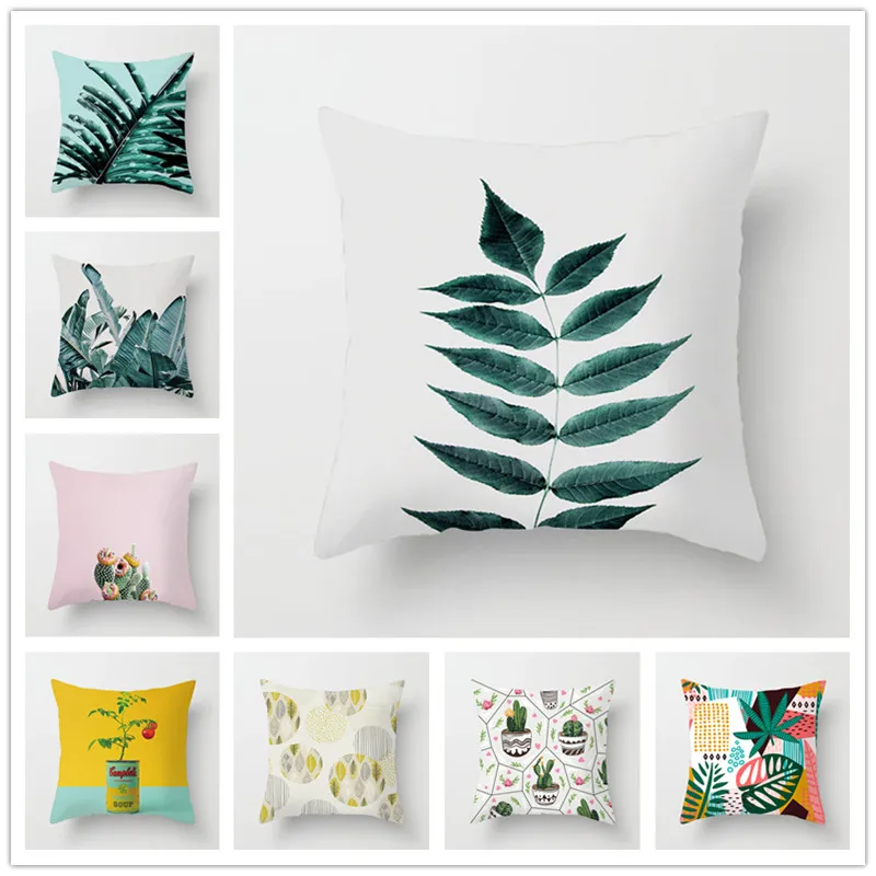 

45*45cm Pillow Cover Polyester Peach Skin Plants Cushion Office Nap Throw Pillow Case Cushion Cover