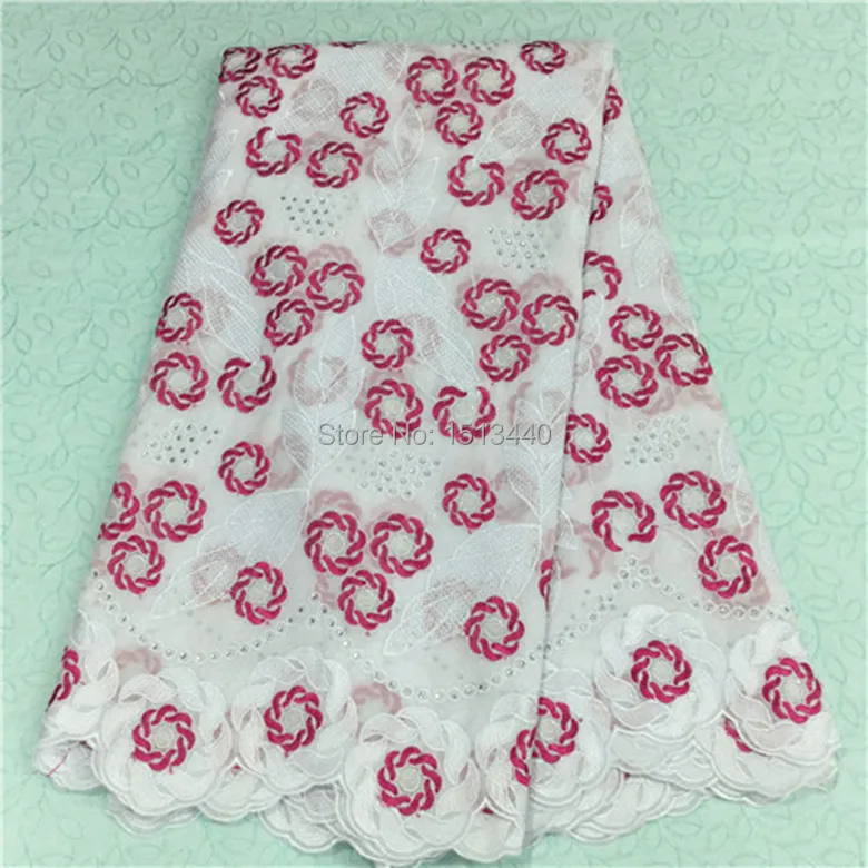 (5yards/lot) NCF1342 New arrival African cotton material lace fabric with rhinestones for wedding pretty Swiss voile | Дом и сад