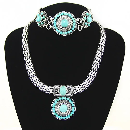 Синий камень Винтаж Ювелирные наборы Для женщин бисером Цепочки и ожерелья