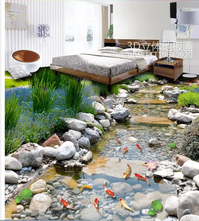 Домашний декор 3d напольные картины обои Stone Creek Carp ванная комната 3D ПВХ обои|pvc