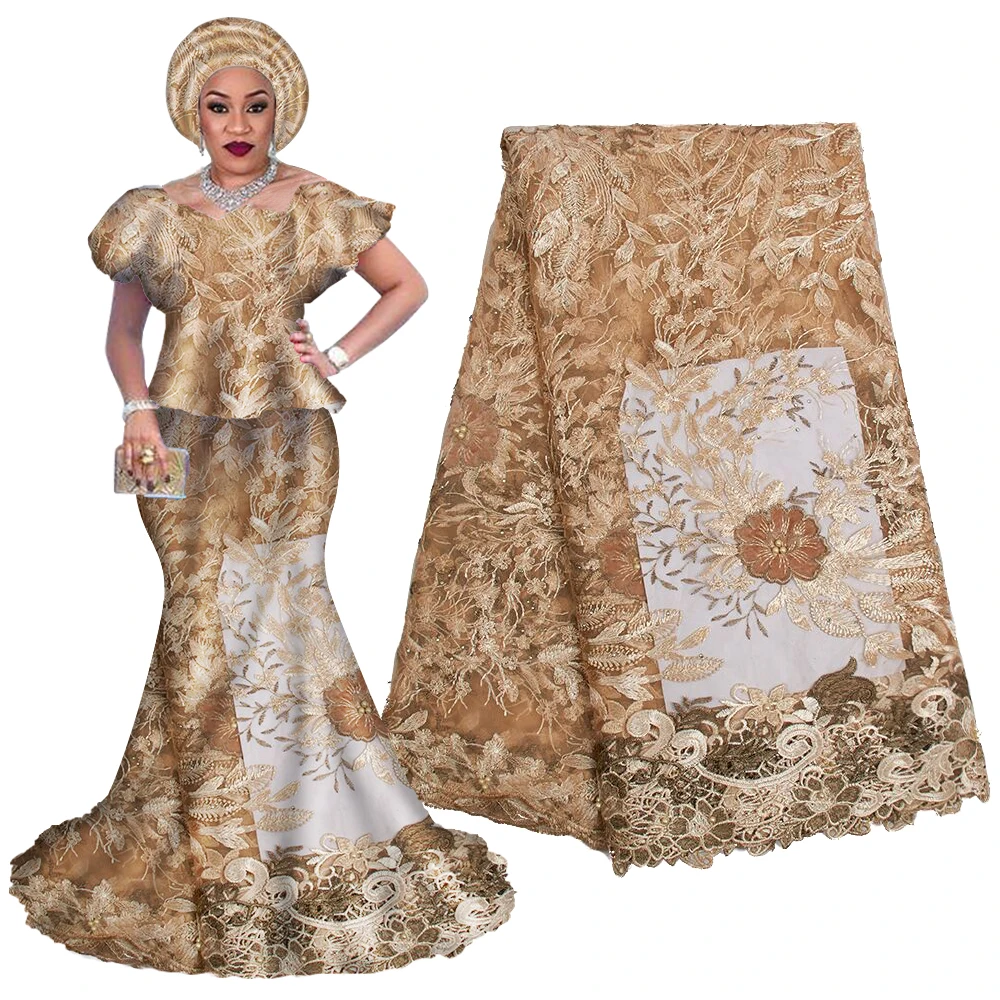 2019 Высококачественный кружевной материал Африканский кружевная ткань с бисером