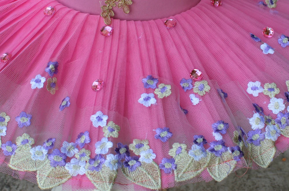 

Professional Pinky Ballet Tutu Costumes For Girls Stiff Tulle Pink Ballet Dress Tutu Dance Clothing Pancake Embroidery Dress