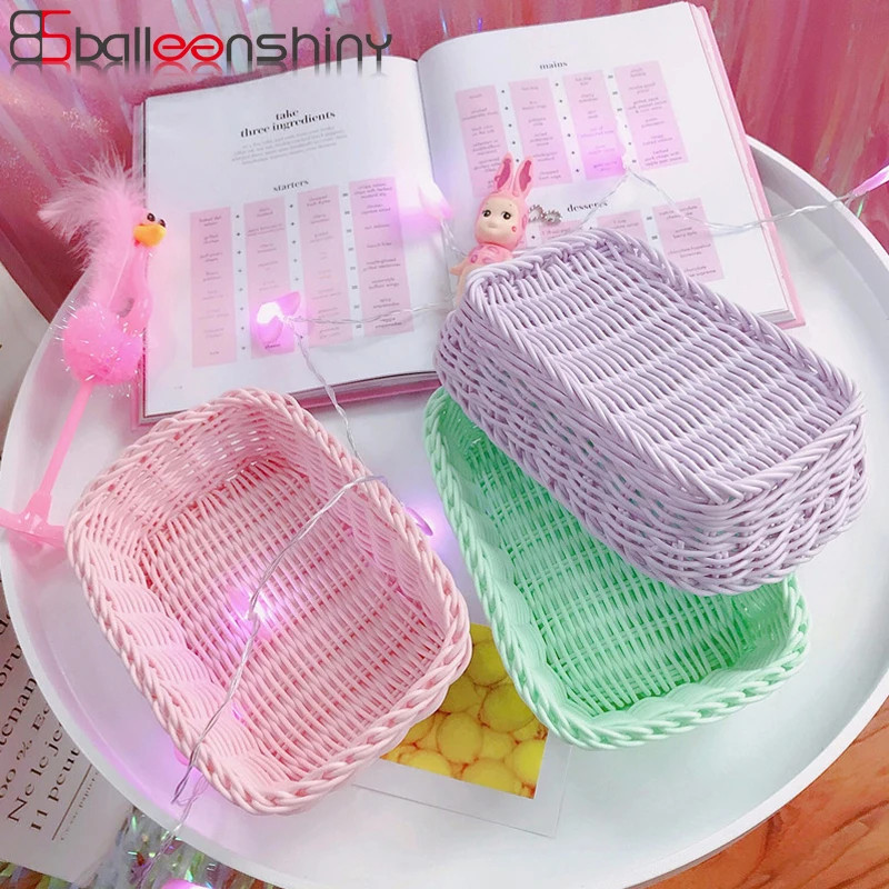 BalleenShiny, розовая корзина для хранения, милые ювелирные изделия, макияж, Neaten, органайзер для стола, корзина для мелочей, конфетный цвет, Офисные инструменты