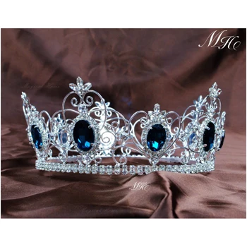 Blue Crystal 3," Королева Король невесты Хрустальные Стразы Диадемы и короны ручной работы для выпускного вечера свадебные аксессуары для волос ювелирные изделия - Окраска металла: Blue Crystal