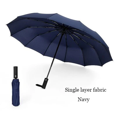 Single layer navy Большой бизнес-зонты, дождевик для женщин и мужчин, полностью автоматический зонтик с 12 ребрами, мужской тройной складной зонтик, мужской большой складной зонтик - Цвет: Single layer navy