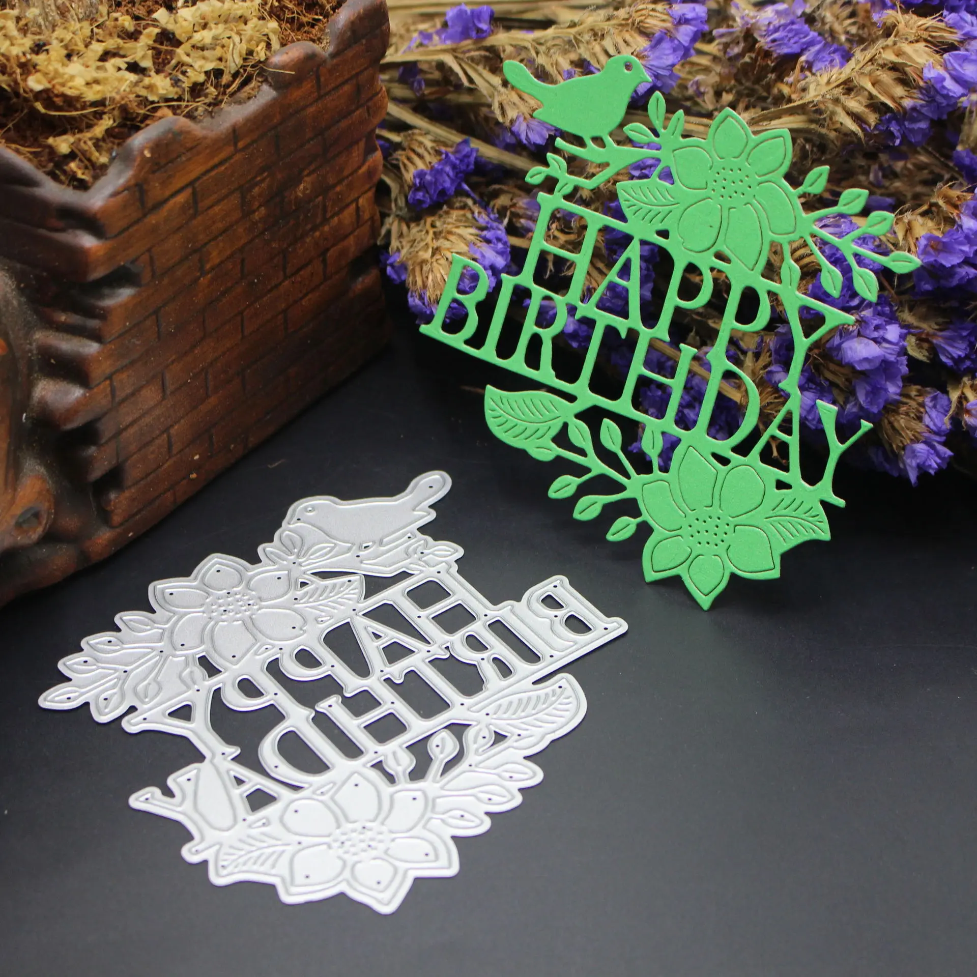

AZSG Happy Birthday Cutting Dies Clear Stamps For DIY Scrapbooking/Card Making Decorative Silicone Stamp Crafts