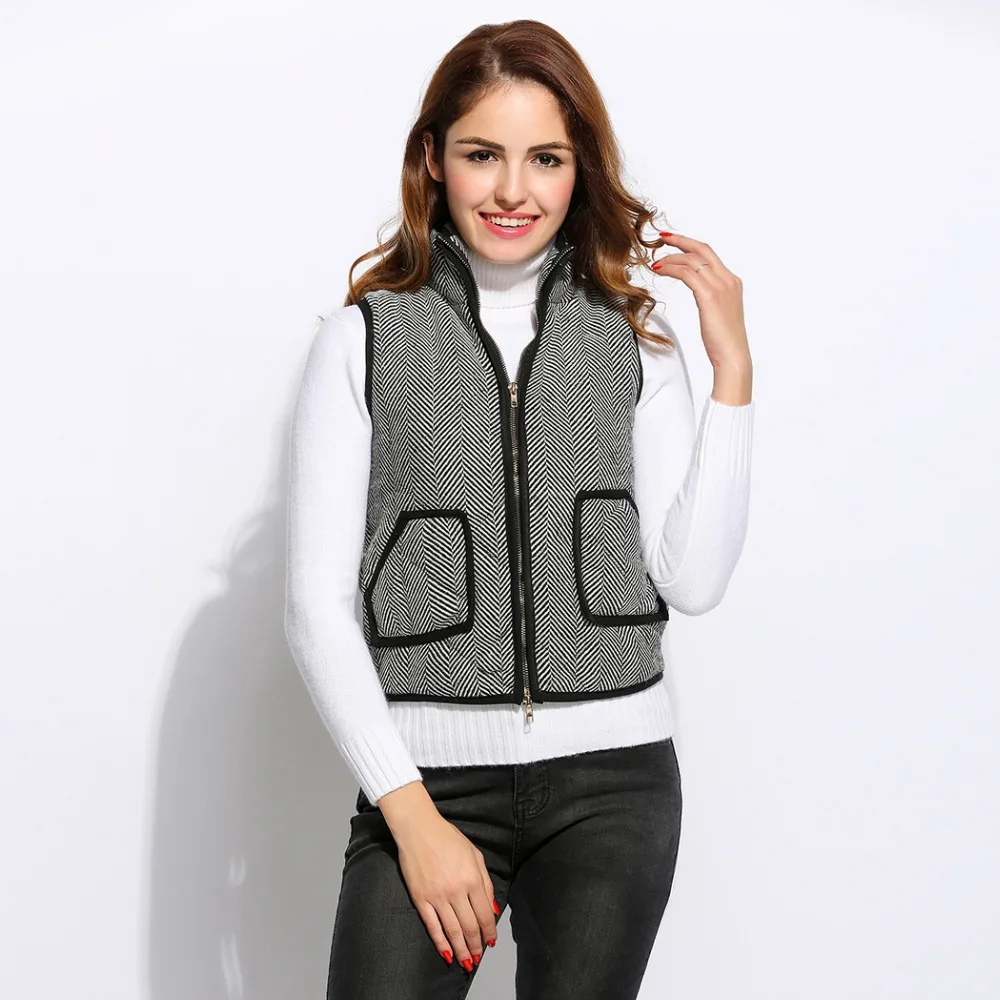 Повседневная Женщины Без Рукавов Открыть Стежка Полосой Стенд Воротник На