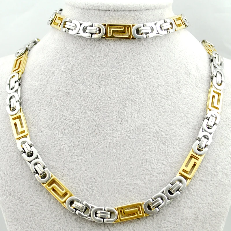 Модные золотые и серебряные цепочки ожерелье Браслеты Набор 316L нержавеющая