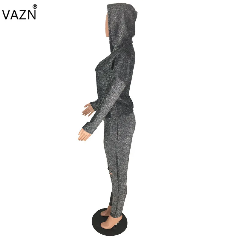 Женский спортивный костюм VAZN однотонный из 2 предметов с капюшоном длинным