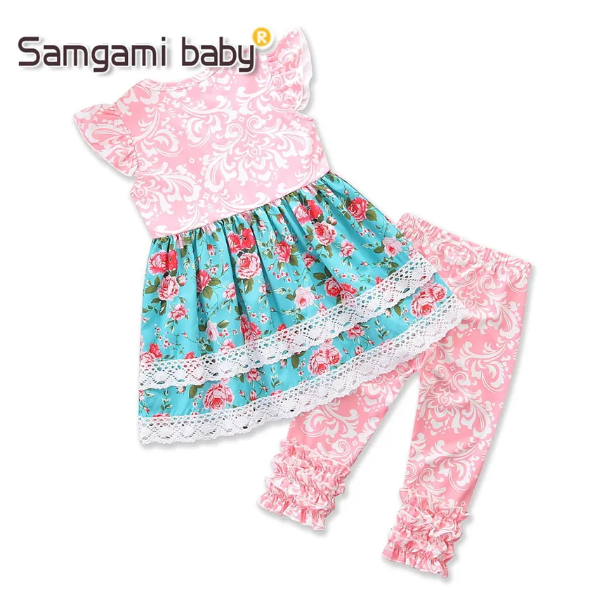 SAMGAMI/Летняя одежда для маленьких девочек костюм с цветочным принтом топы без