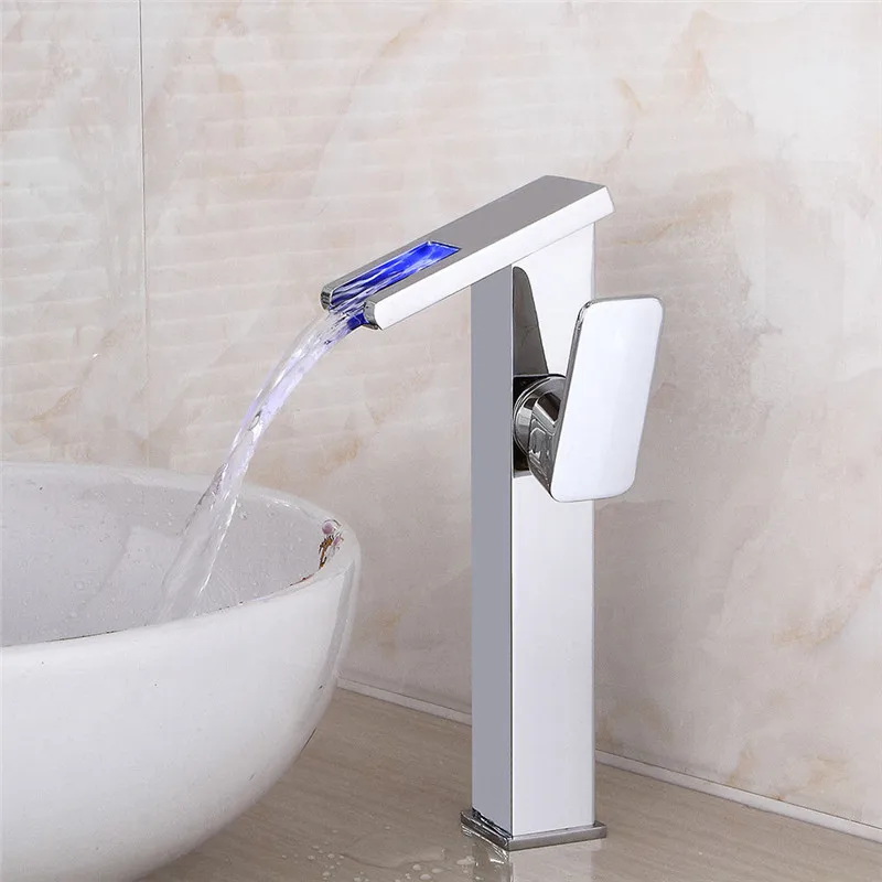 

Basin Faucet LED Crane Chrome Brass New Modern Water Tap Bathroom Waterfall Faucet Sink Mixer Tap Cuenca Del Grifo Torneira