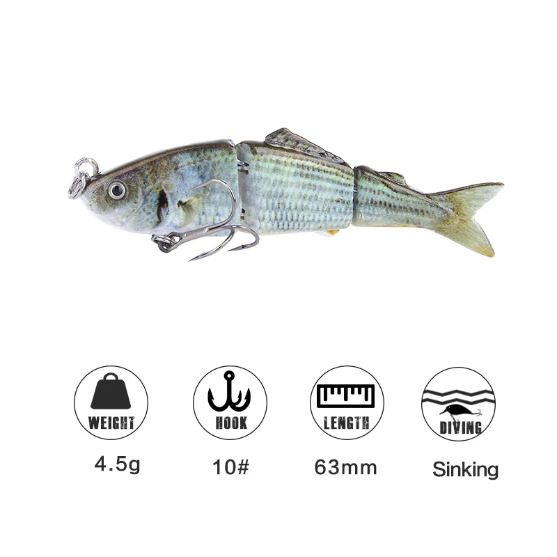 Fishing Lure 63mm 4.5g obblers 3 Segment Multi Jointed Artificial LureLifelike Swimbait Slow Sinking Crankbaits | Спорт и