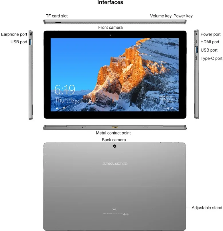 Teclast X4 2 в 1 планшетный ПК ноутбук 11,6 'ips Windows 10 Celeron N4100 четырехъядерный 8 Гб ram 256 ГБ SSD 5MP HDMI type-C с клавиатурой