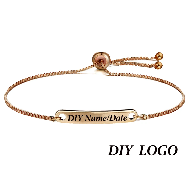 Rose Gold With LOGO V. YA, индивидуальные браслеты из розового золота для женщин, нержавеющая сталь, выгравированное имя, серебряные браслеты, коробка, цепь для женщин, свадебный подарок - Окраска металла: Rose Gold With LOGO