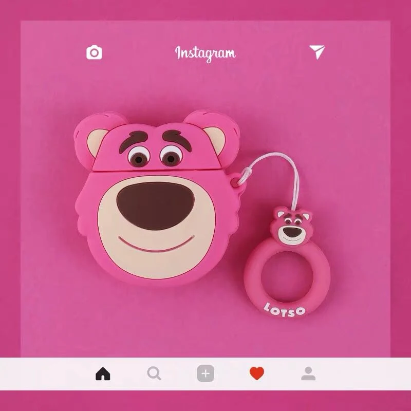3D Hot luxury cute LOTSO bear dog cartoon silicone ring lanyard Headphone Earphone Case For Airpods 1 2 Accessories cover Bag - Цвет: A