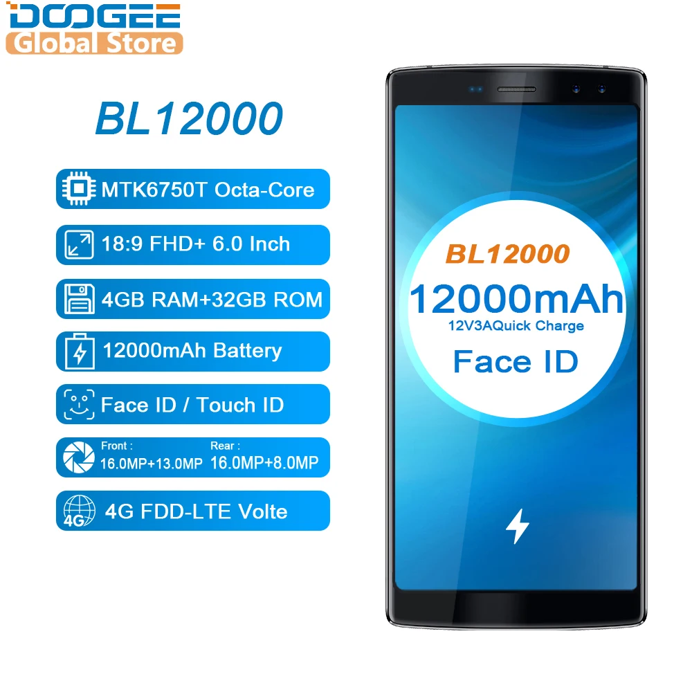 Оригинал DOOGEE BL12000 mtk6750t Octa Core 6.0 'ཎ: 9 FHD + 12000 мАч 4 ГБ Оперативная память 32