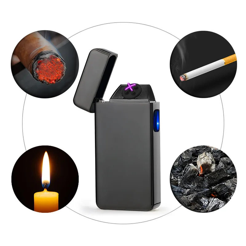 USB Recgargeable двойная дуговая плазменная Зажигалка сенсорный переключатель сигарет