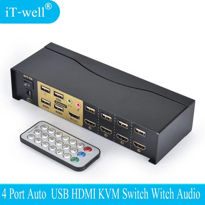 Квм-переключатель USB HDMI 4 порта USB2.0 со звуковой эргономичной клавиатурой 4K x 2K