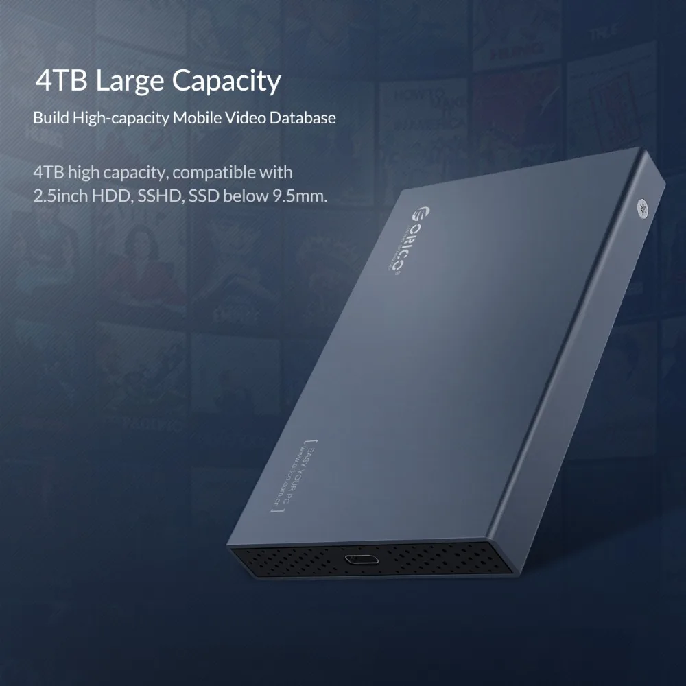 ORICO 2,5 дюйма type-C алюминиевый сплав внешний жесткий диск Корпус HDD чехол для 9,5 мм высокоскоростной чехол с поддержкой UASP SATA II