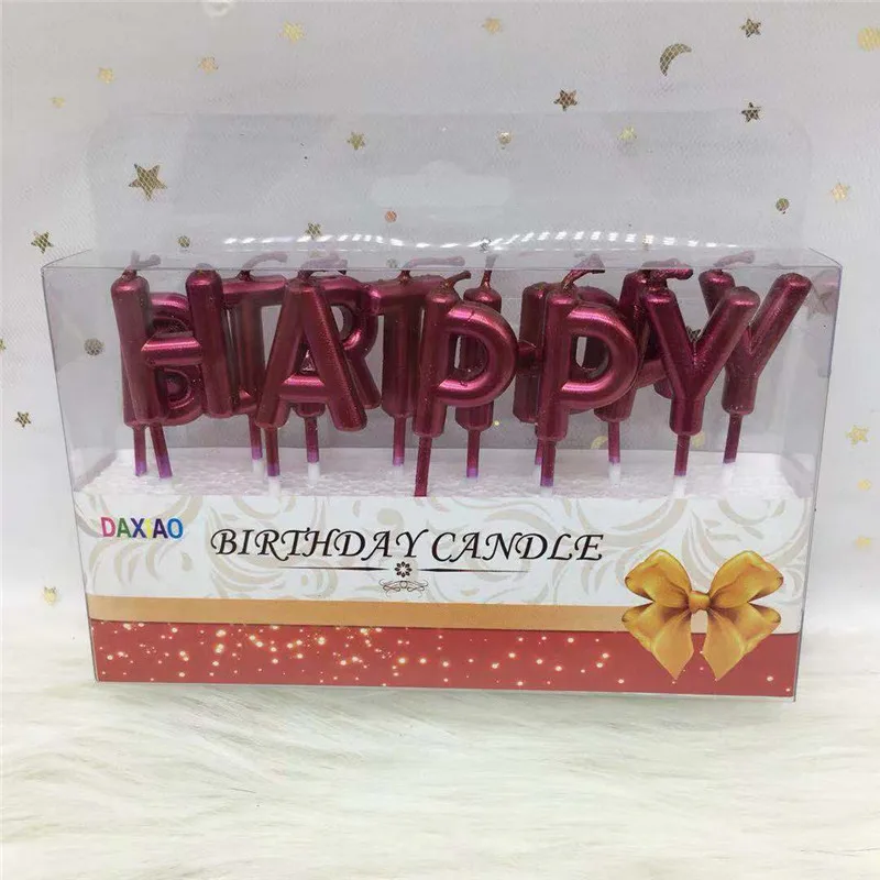 Happy-red Розовые, золотые, серебряные, красные с надписью «Happy Birthday», праздничный торт, праздничные принадлежности для дня рождения, милые свечки на день рождения для кухни, выпечка в подарок - Цвет: Happy-red