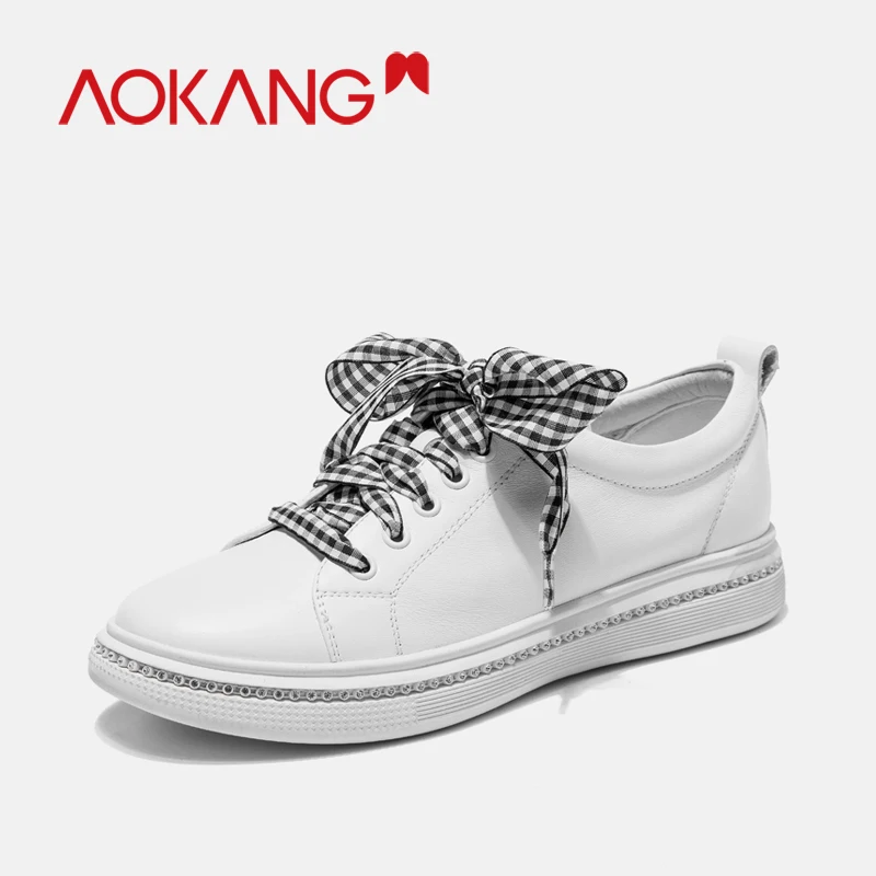 Aokang/повседневная женская обувь; кроссовки; модная дышащая Вулканизированная Брендовая обувь; женские кроссовки на танкетке; женские теннисные туфли на шнуровке - Цвет: BLACK194331055