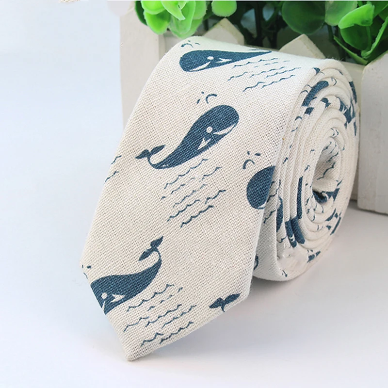 

GAOKE Men Slim FlaxTie Casual Cotton Linen NeckTie Hedgehog Dolphin Tree Bear Whale Ties Student Skinny Designer Narrow
