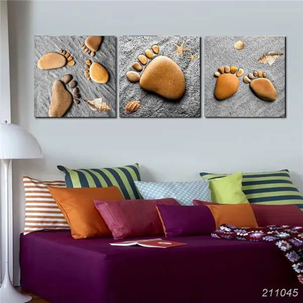 Новый современный принт Картина 3 панели прекрасные пески ступни камни холст