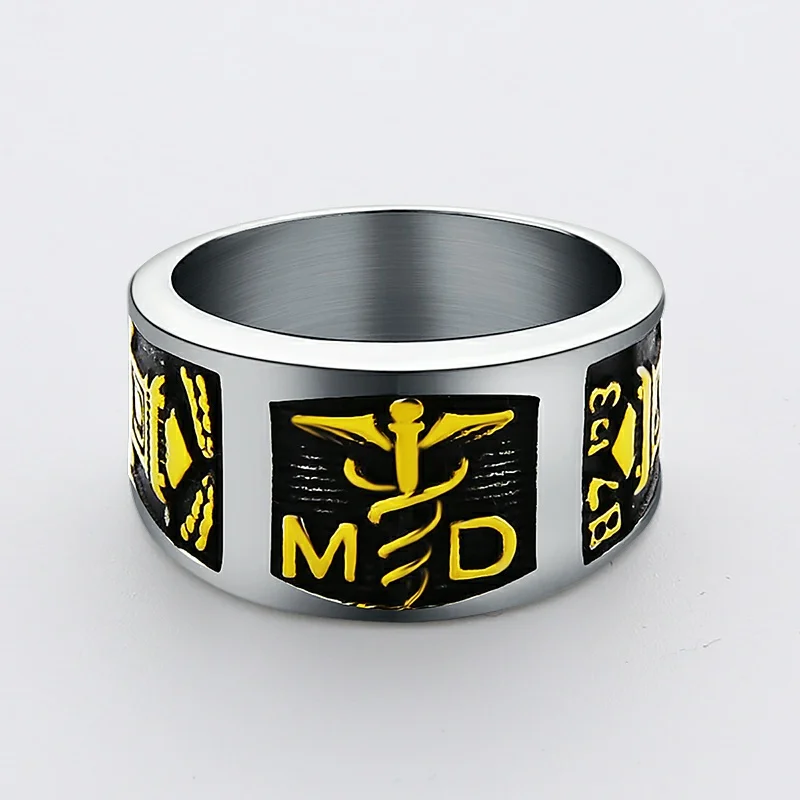 Staff Of Asclepius Ring Stainless Steel/Gold/Black Snake Rod Graduation Gift of Rings for Men Women Wholesale | Украшения и