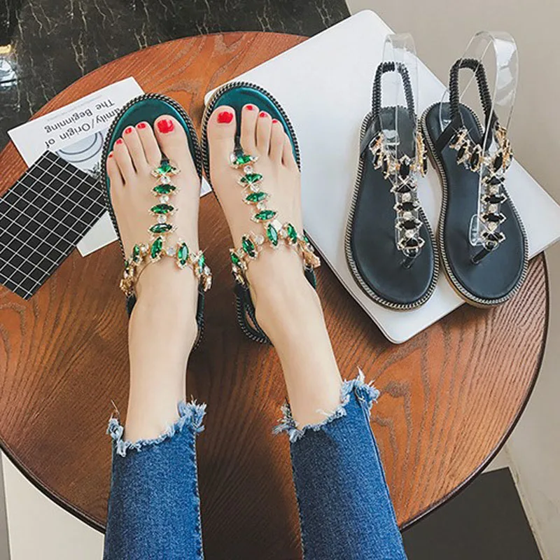 Алмазные искусственные летние римские туфли богемные Нескользящие наборы ножек