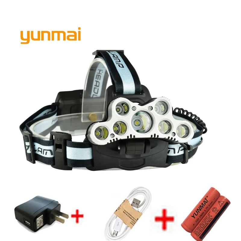 USB люмен 7 светодиодный налобный фонарь 5 * Новый xml t6 + 2Q5 налобсветильник Фонарь 18650