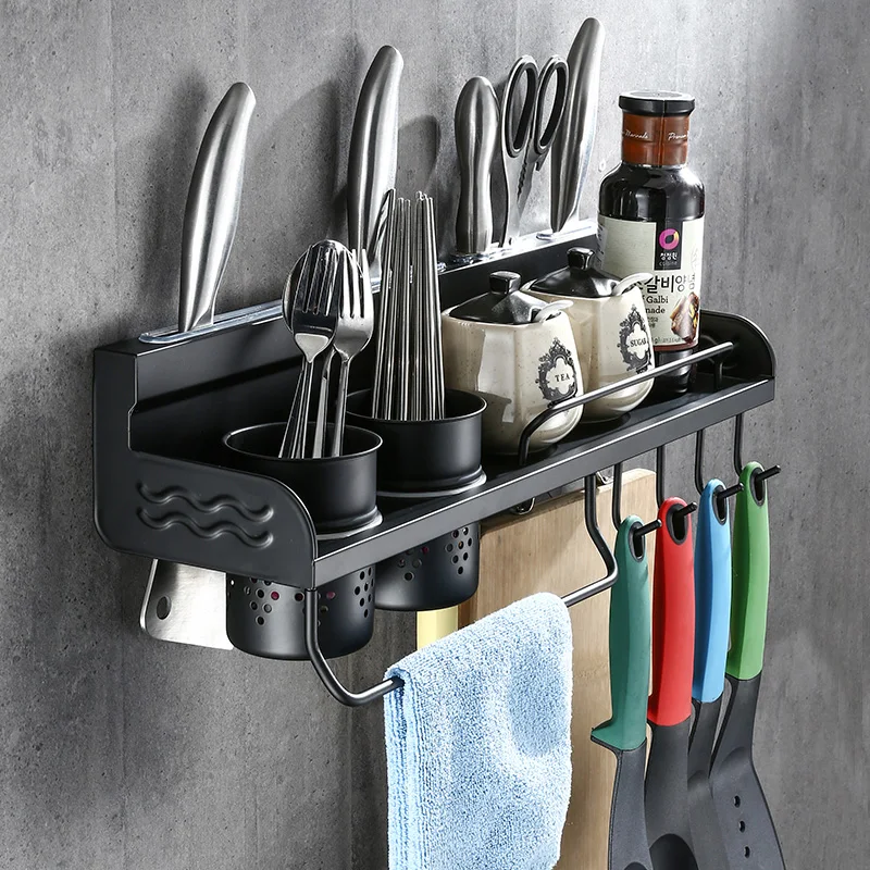 

Черная кухонная полка без перфорации, американская Подвеска из нержавеющей стали 304 для кухни, стойка для приправ, настенный подвесной держ...