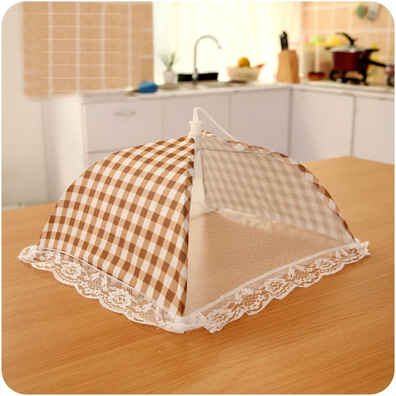 Beige Food Cover 1 шт., гигиенический инструмент, простой узор, кухонная Складная крышка для еды, гаджет для сохранения пищи, кухонный гаджет, решетчатая Крышка для еды - Цвет: Beige Food Cover