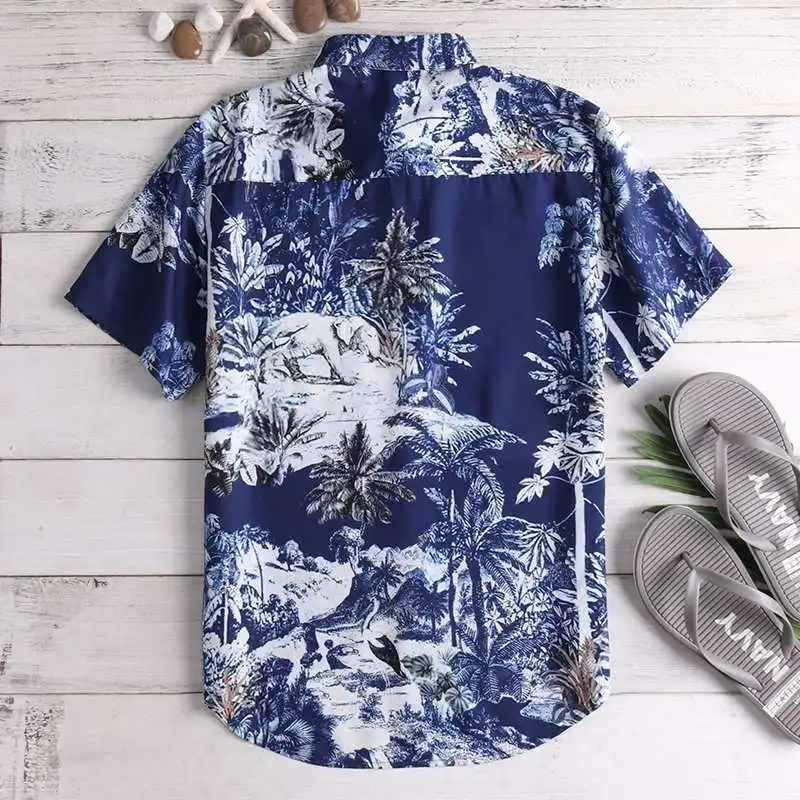 Masculina Camisa Летняя мужская рубашка пляжные социальная одежда Гавайская тропическая рубашка платье с топом с лацканами свободные отпуск сорочка большой