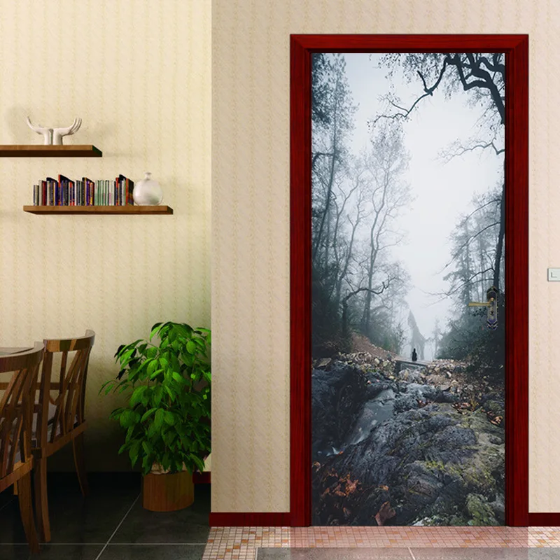 Настенные наклейки на дверь леса дерево обои для детской комнаты декорация