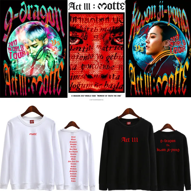 Kpop GD Quan Zhilong G-DRAGON концертный альбом III MOTTE, поддерживающий рядом тот же абзац свитер с круглым вырезом