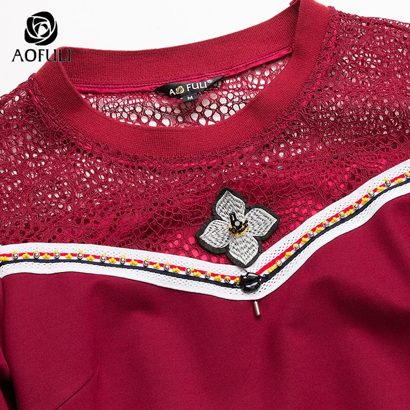Платье AOFULI M 4XL 5XL женское ажурное на шнурках с рюшами модное Осеннее зимнее