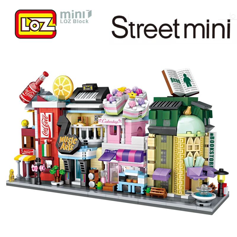 LOZ Mini Street Town строительные блоки детский магазин игрушек музыки тортов книжный