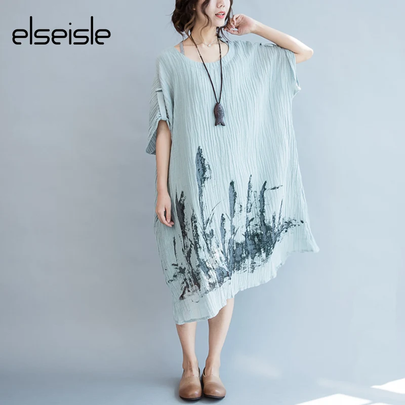 Женское шифоновое платье elseisle свободное винтажное с круглым вырезом и коротким