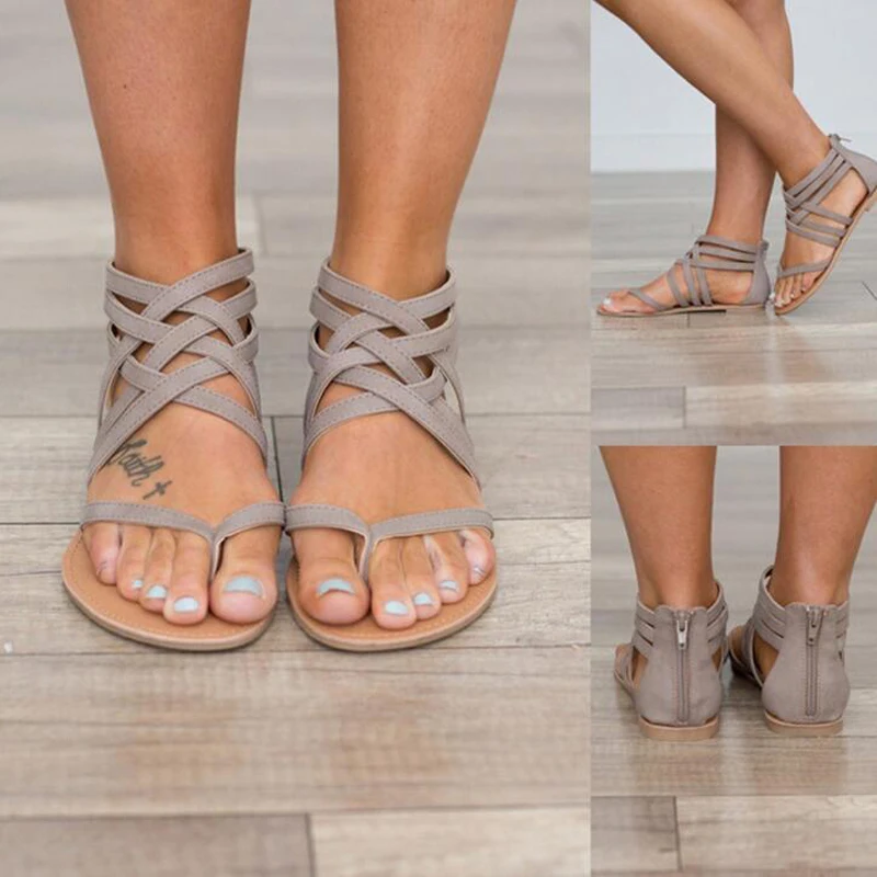 Женские босоножки на плоской подошве летние сандалии-гладиаторы размеры 34-43 2019 |
