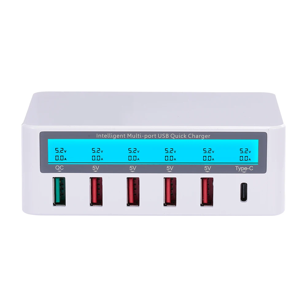 

QC3.0 LCD 6 Ports USB Charging Dock Fast Charging Universal Compatibility Charging Station for Family and Office Use