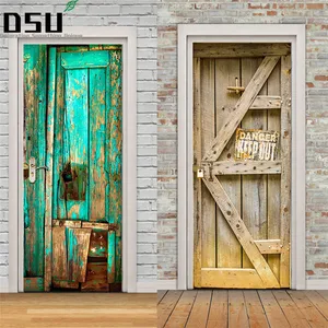 Креативные деревянные дверные настенные наклейки сделай сам, украшения для спальни, плакат, водонепроницаемые дверные наклейки из ПВХ, имитация 3D наклеек