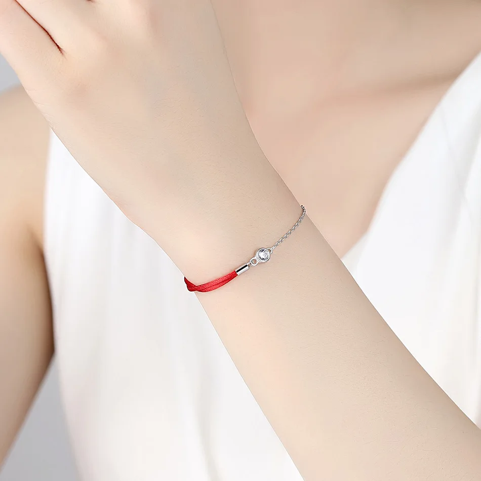 Красная Нить Браслет с Циркон 925 стерлингового серебра браслет веревочки на