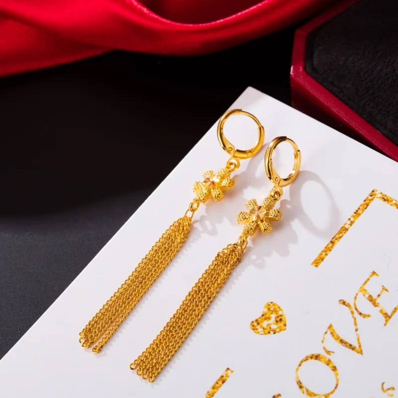 1Pair Fashion Jewelry five-pointed Star Tassel Earring Hypoallergenic Long-lasting Color Plated Gold Earrings Sand Women's | Украшения