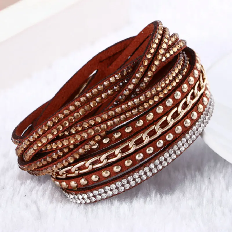 Женский Многослойный кожаный браслет стразы с кристаллами|bangle plastic|bangle stand bracelet