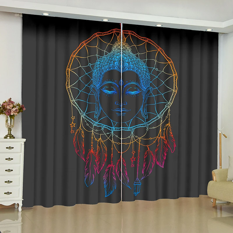 Dreamcatcher curtains for window Buddha statue Dreamcatcher blinds finished drapes window blackout curtains parlour room blinds